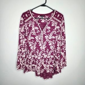 Lucky Brand Floral Mixed Peasant Top With Yoke Detail Size 2x